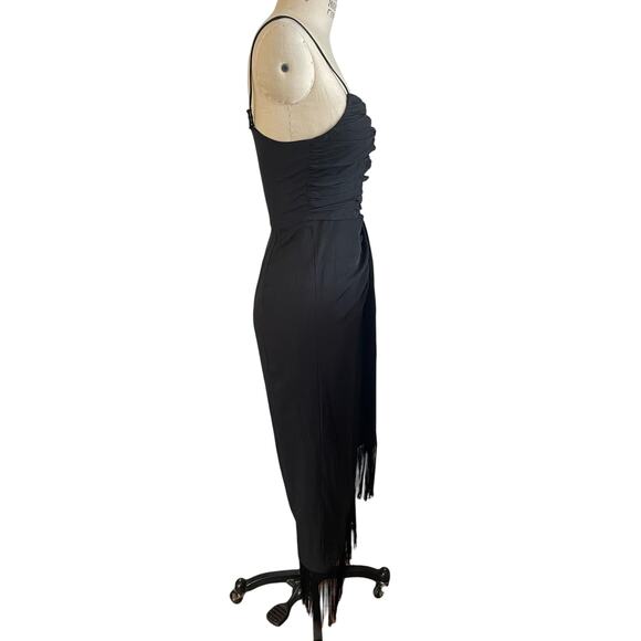 L'Academie Fringed Black Party Dress The Nanette Midi Length Size Small - Picture 4 of 9